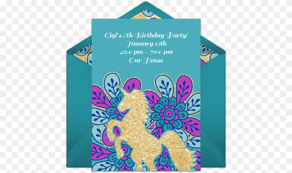 Gold Unicorn Online Invitation Punchbowlcom Party Supply, Envelope, Greeting Card, Mail, Advertisement Free Png