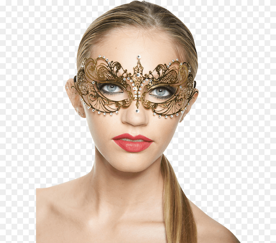 Gold Venetian Masquerade Mask, Adult, Person, Woman, Head Free Transparent Png
