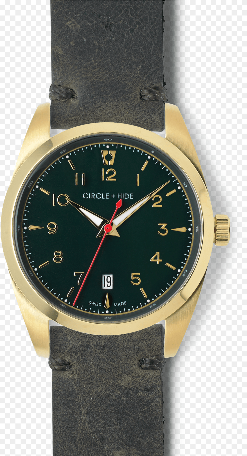 Gold Watch Green Dial Distressed Brown Leather Band Vincero Chrono S Rose Gold, Arm, Body Part, Person, Wristwatch Free Png