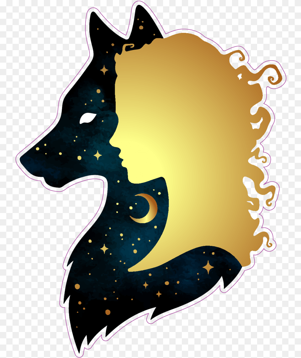 Gold Woman And Space Wolf Silhouettes Sticker Wolf Wolf And Woman Art, Baby, Person, Outdoors Free Transparent Png