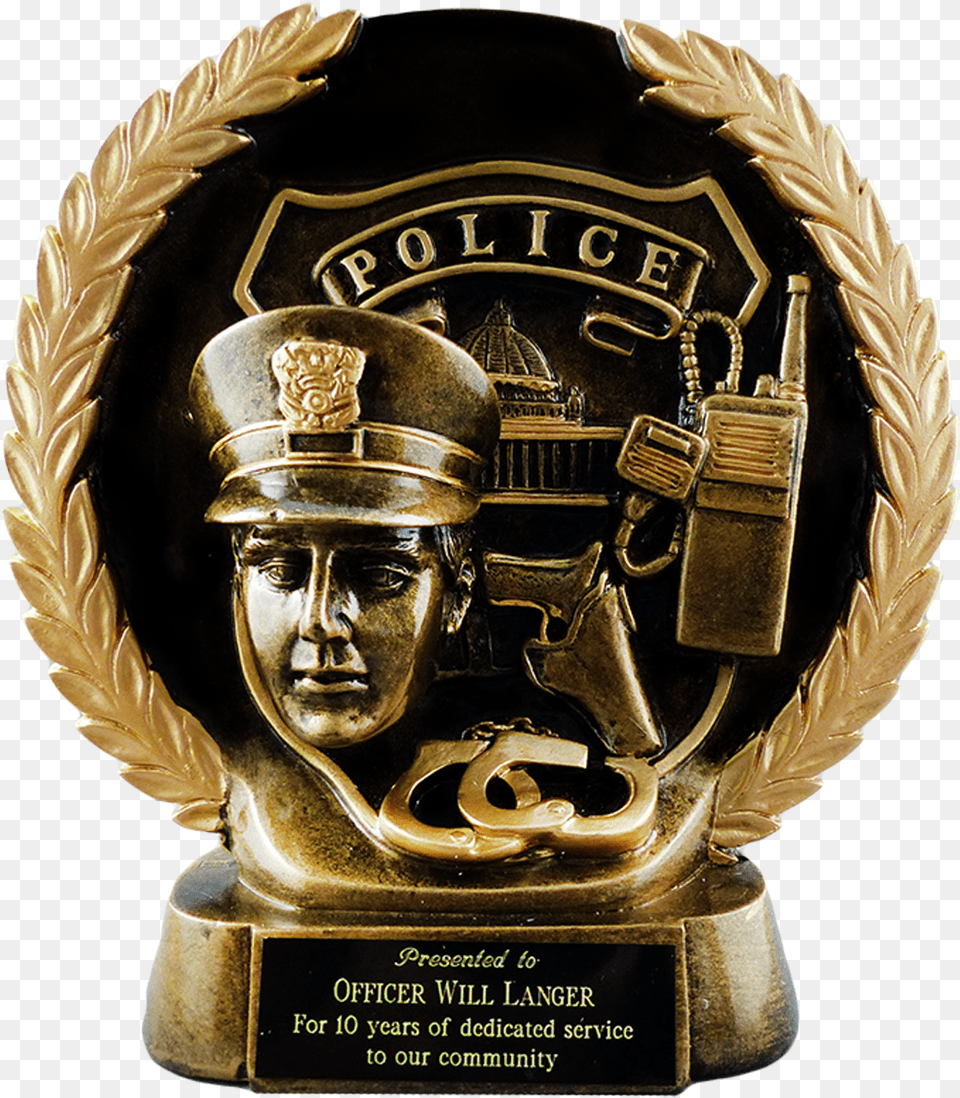 Gold Wreath Police Award Trophy, Badge, Symbol, Logo, Person Free Png