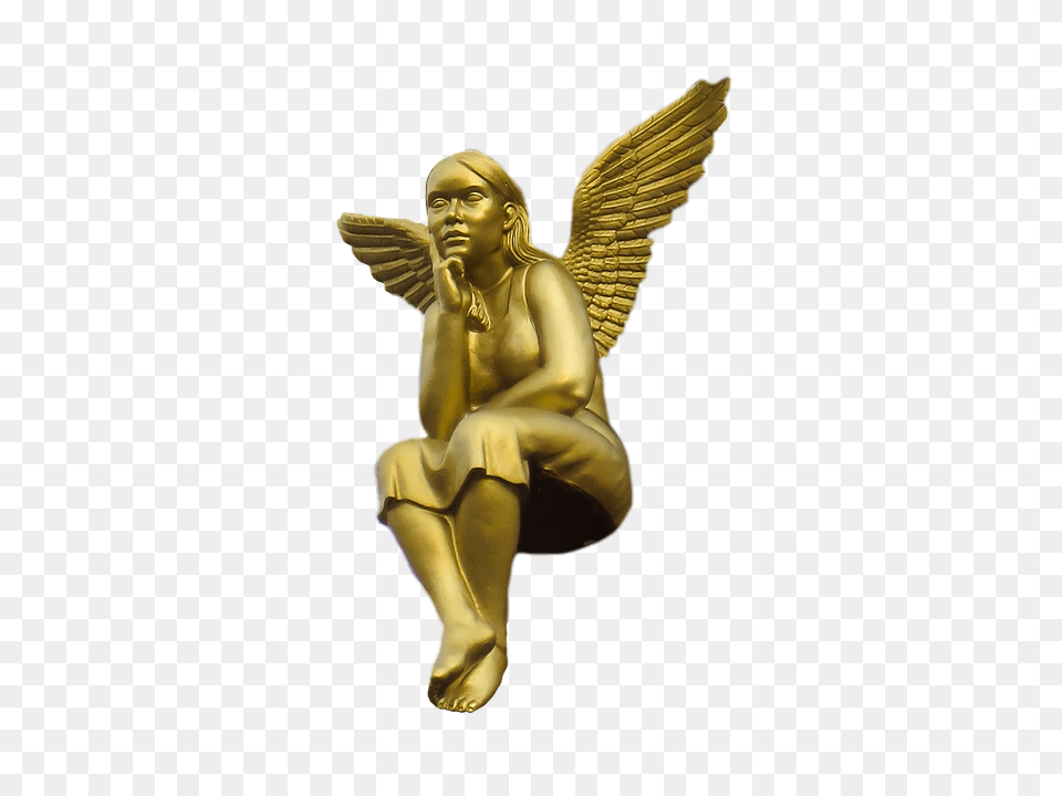 Golden Angel Sitting, Bronze, Adult, Female, Gold Free Transparent Png