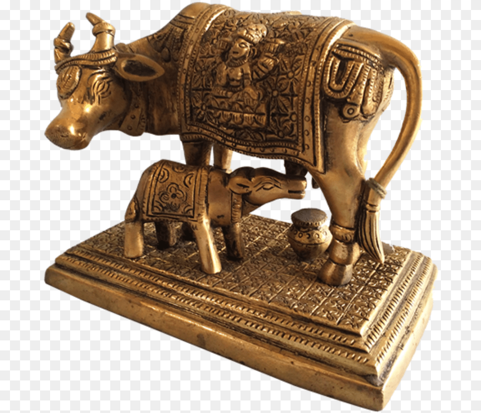 Golden Antique Cow And Calf Religious Brass Statue Working Animal, Bronze, Treasure, Figurine, Dinosaur Free Png Download