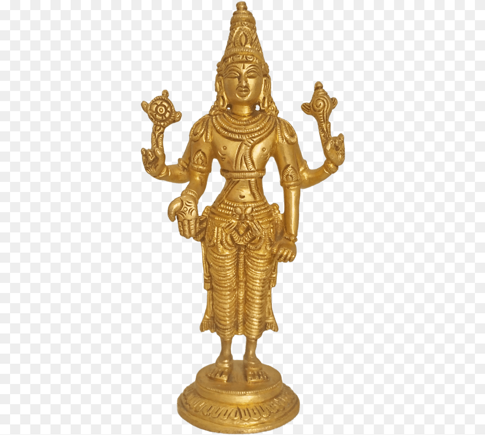 Golden Brass Blessing Lord Vishnu Statue 2 X 7 Inch, Bronze, Person, Gold, Art Png Image