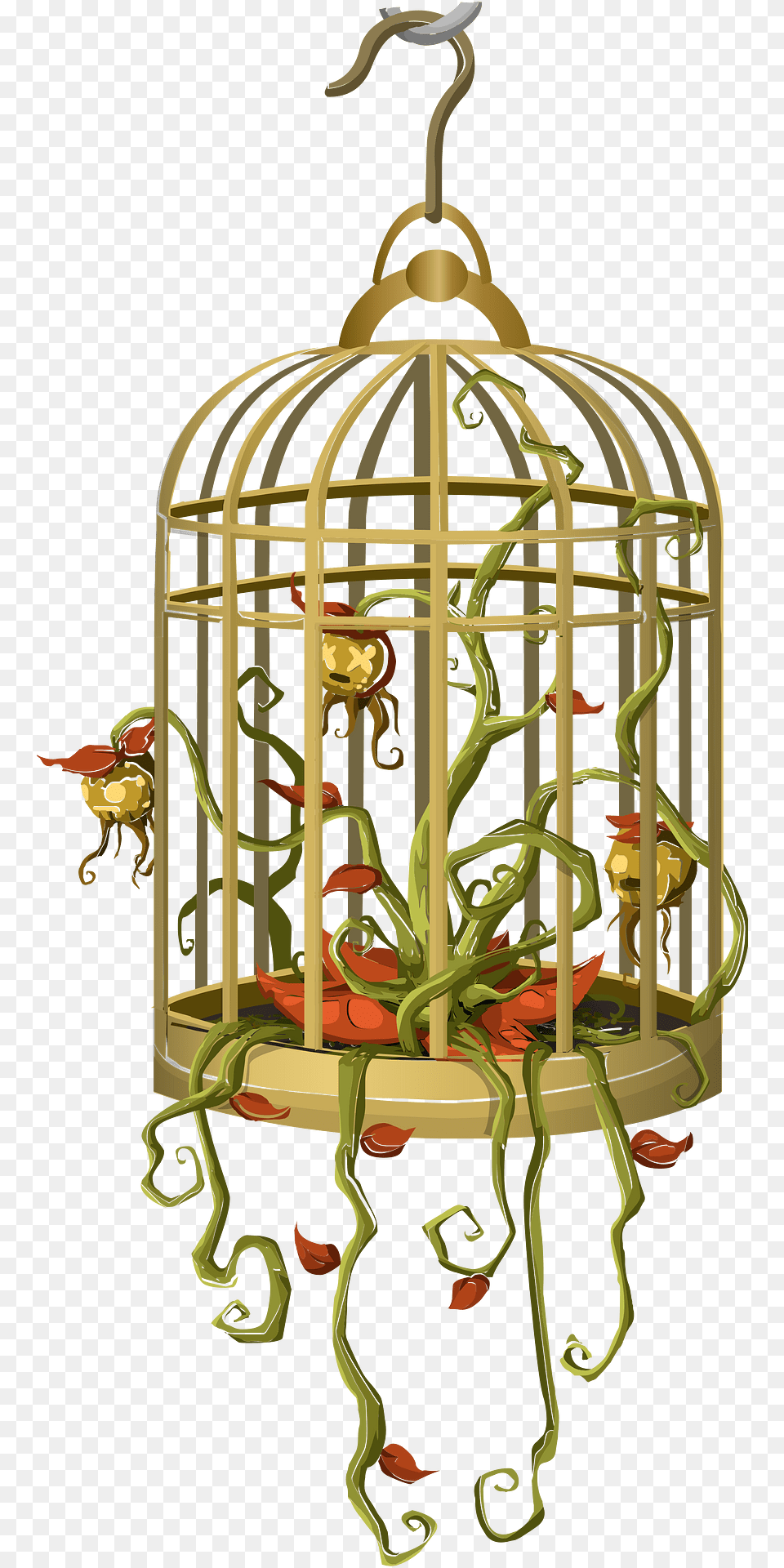 Golden Cage Ceiling Decor Clipart, Chandelier, Lamp Png