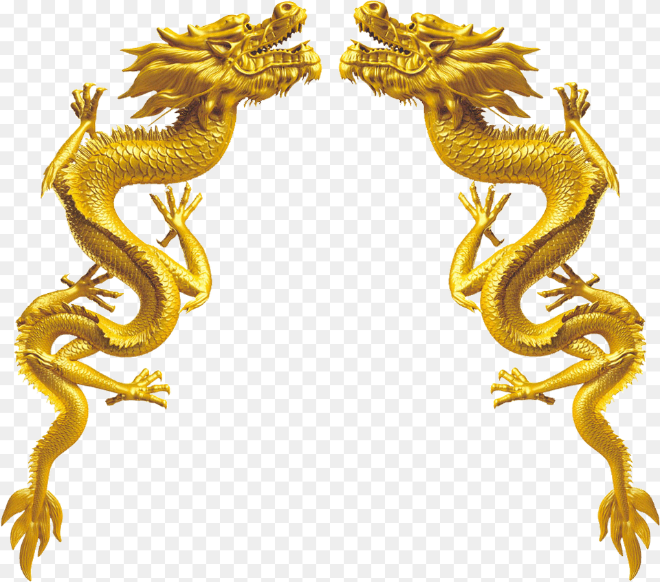 Golden Chinese Dragon Download Hq Clipart Gold Chinese Dragon, Animal, Lizard, Reptile Free Transparent Png