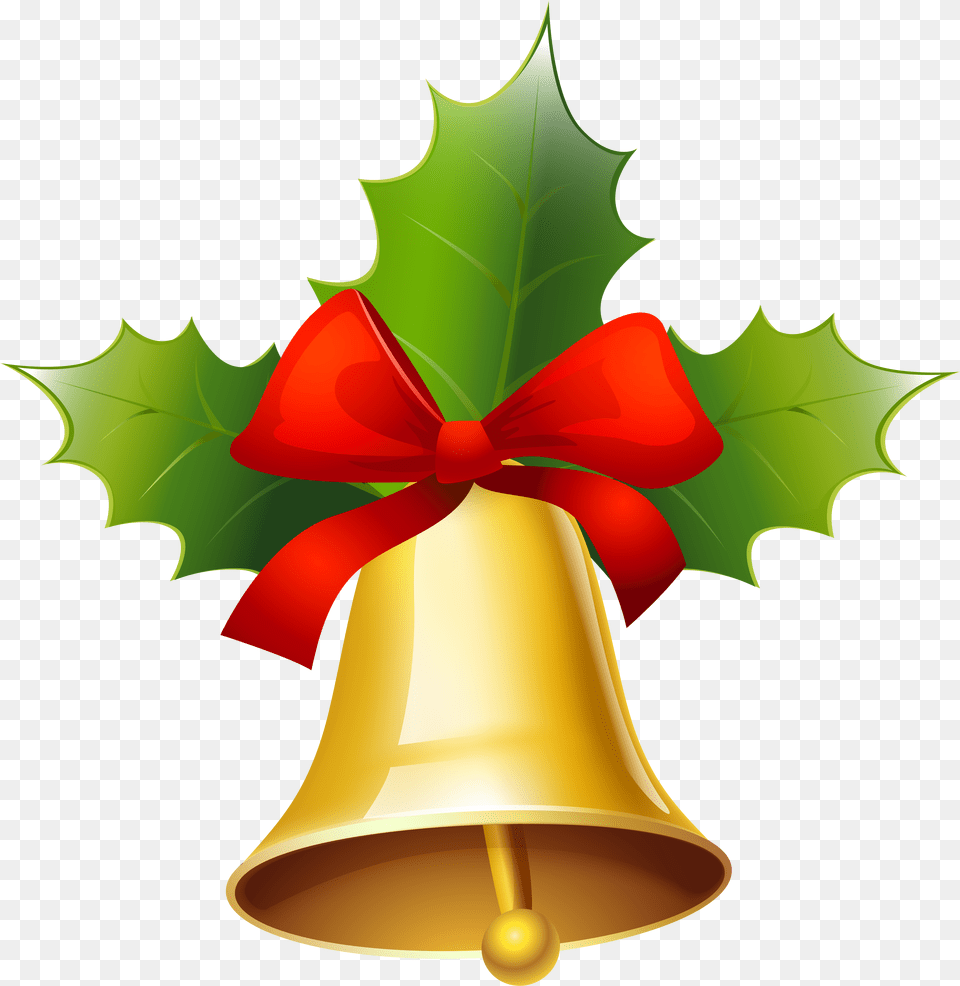 Golden Christmas Bell Clipart Christmas Bell With Leaf Png Image