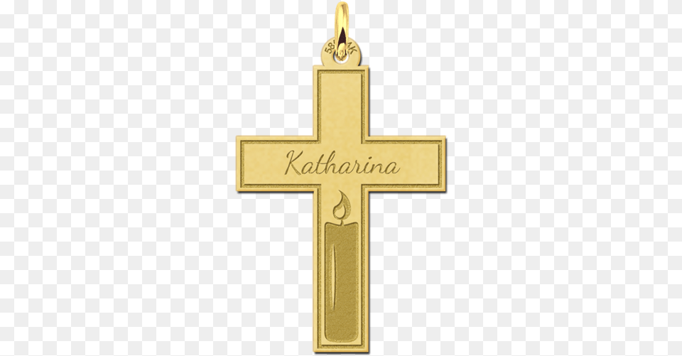 Golden Communion Cross With Engraving And Cut Out Candle Cross, Symbol, Crucifix Free Png