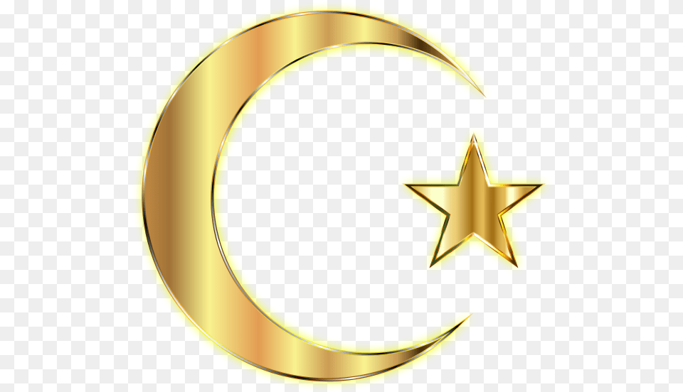 Golden Crescent Moon And Star Enhanced Without Background Transparent Background Golden Star, Star Symbol, Symbol, Nature, Night Free Png
