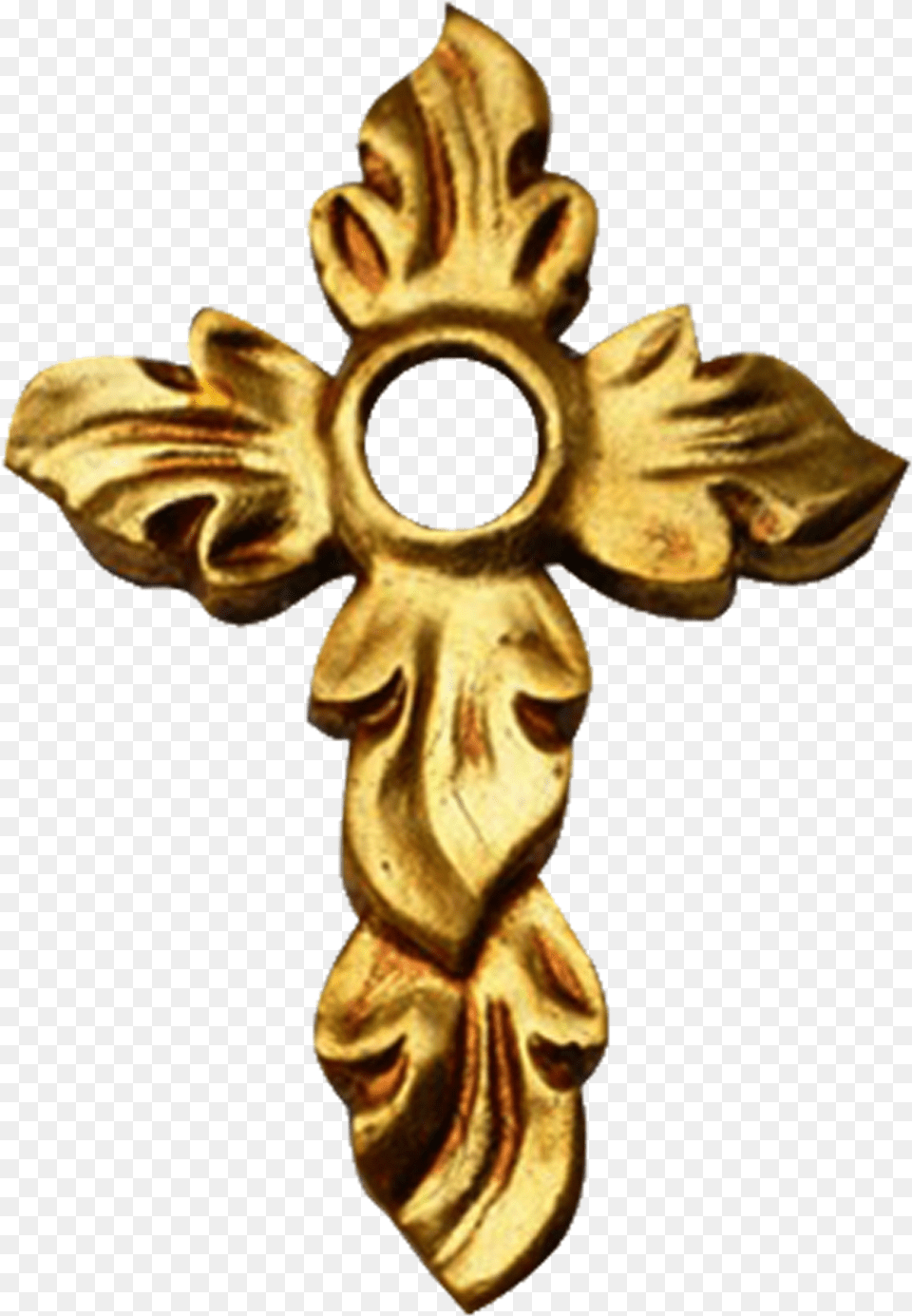 Golden Cross Fire Style With Center Hole Transparent Background Golden Cross, Accessories, Bronze, Symbol, Treasure Free Png Download