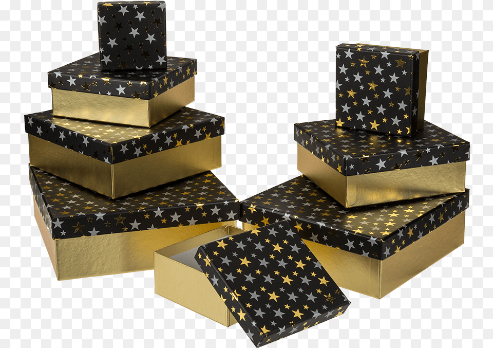 Golden Gift Box With Silvergold Stars Out Of The Blue Kg, Flag, Cardboard, Carton, Chocolate Free Png Download