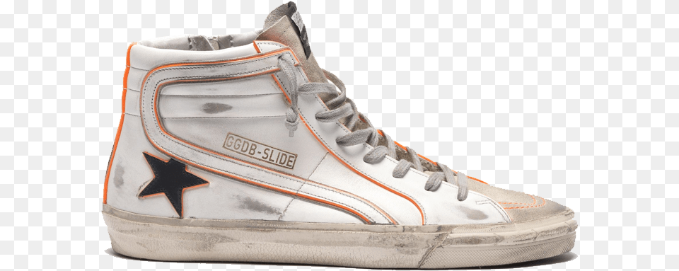 Golden Goose Slide White Leather Black Star Orange Details G36ms595a86 Outdoor Shoe, Clothing, Footwear, Sneaker Free Png Download