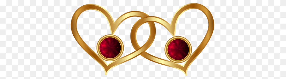 Golden Hearts With Red Diamonds Clipart, Accessories, Jewelry, Treasure, Gold Png