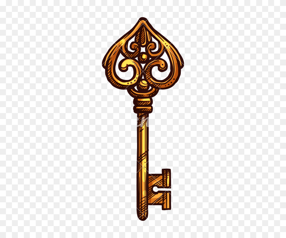 Golden Key Vector Icon Illustration Design Element, Cross, Symbol Free Png