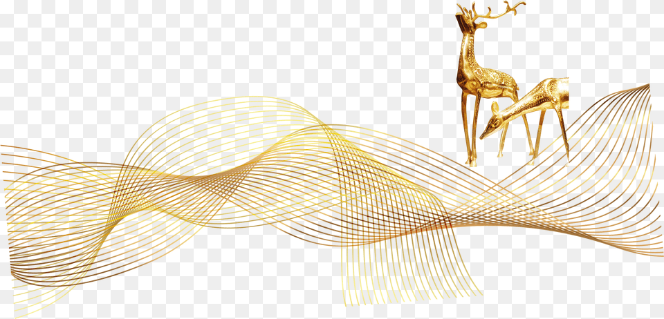 Golden Line Elk Decoration Pre Davidu0027s Deer Full Illustration, Animal, Mammal, Wildlife, Bronze Png Image