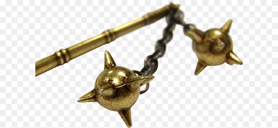 Golden Miniature Two Ball Flail Brass, Bronze, Mace Club, Weapon Free Png