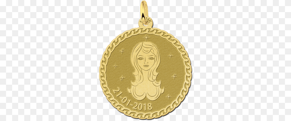 Golden Round Zodiac Pendant Virgo Locket, Gold, Accessories, Person, Jewelry Png
