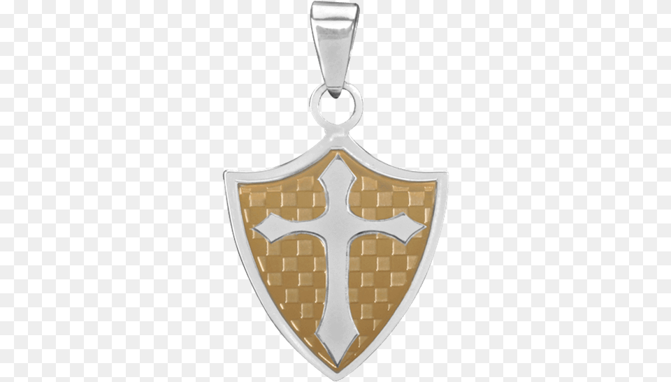 Golden Shield Cross Pendant Gold Full Size Download Pendant, Armor, Accessories Png Image