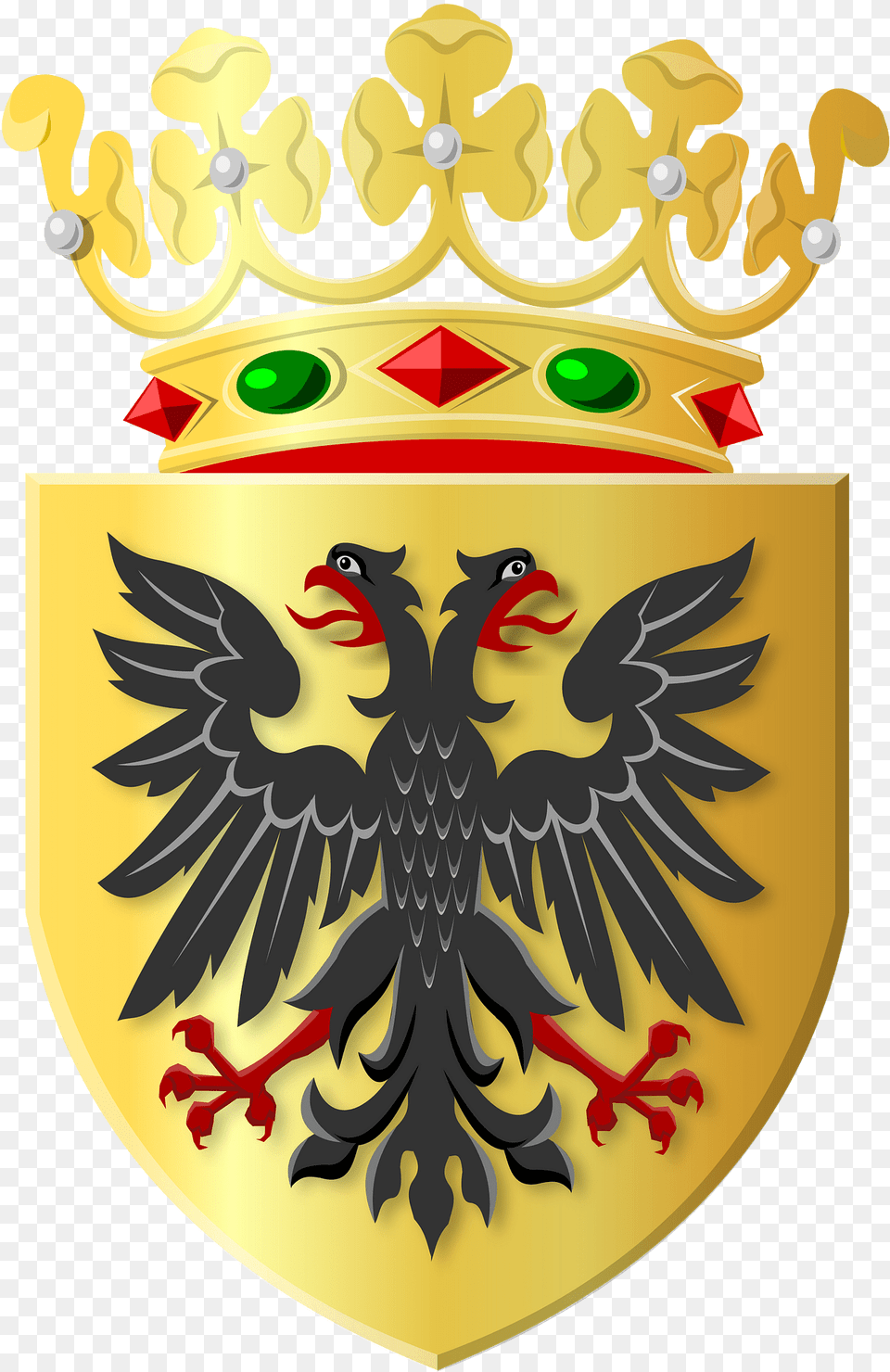 Golden Shield With Black Eagle And Golden Crown Clipart, Armor, Animal, Bird, Penguin Png