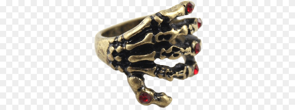 Golden Vintage Ring With Skeleton Hand Golden Punk Rhinestone Alloy Antique Ring, Accessories, Jewelry, Animal, Invertebrate Free Png