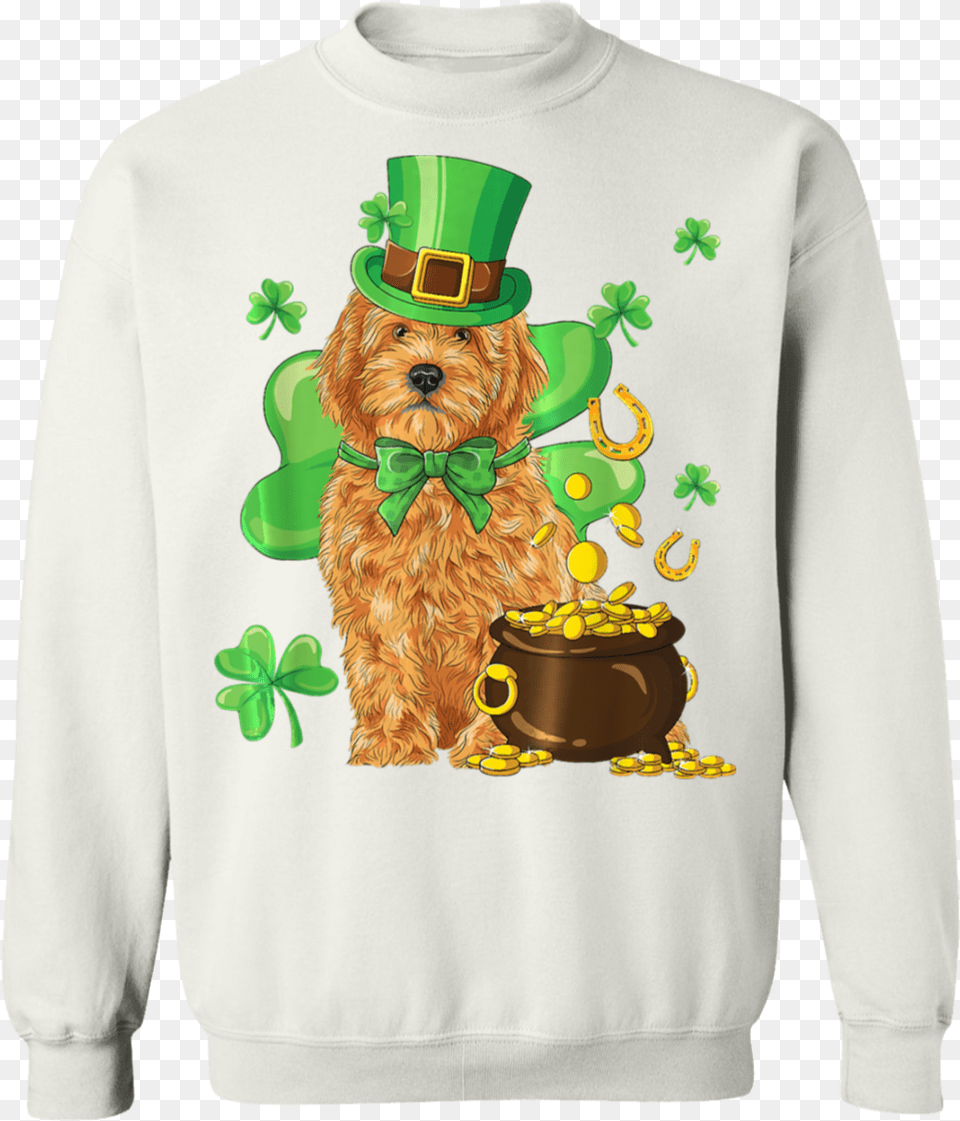 Goldendoodle St Patricks Day Irish Dog T Shirt Long Sweater, Sweatshirt, Clothing, Knitwear, Sleeve Png Image
