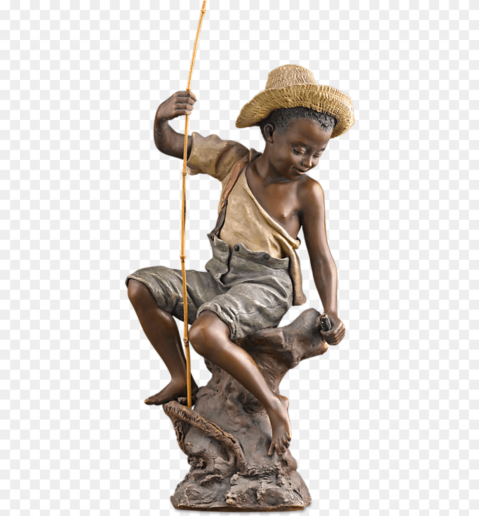 Goldscheider Boy Fishing Figurine Statue, Clothing, Hat, Person, Child Free Transparent Png