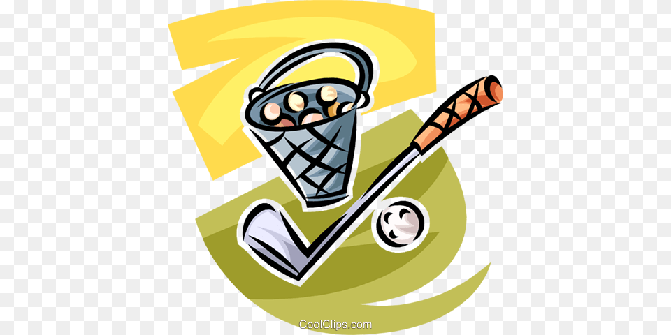 Golf Club And Bucket Of Balls Royalty Free Vector Clip Art, Advertisement, Device, Grass, Lawn Png