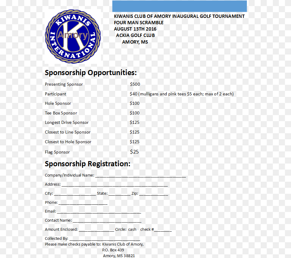 Golf Registration The Kiwanis Club Amory Golf Tournament, Page, Text Free Png Download