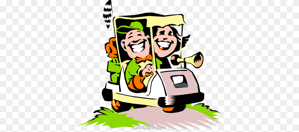 Golf Vector Clipart Of A Couple In A Cartoon Golf Cart Golf, Baby, Person, Face, Head Png Image