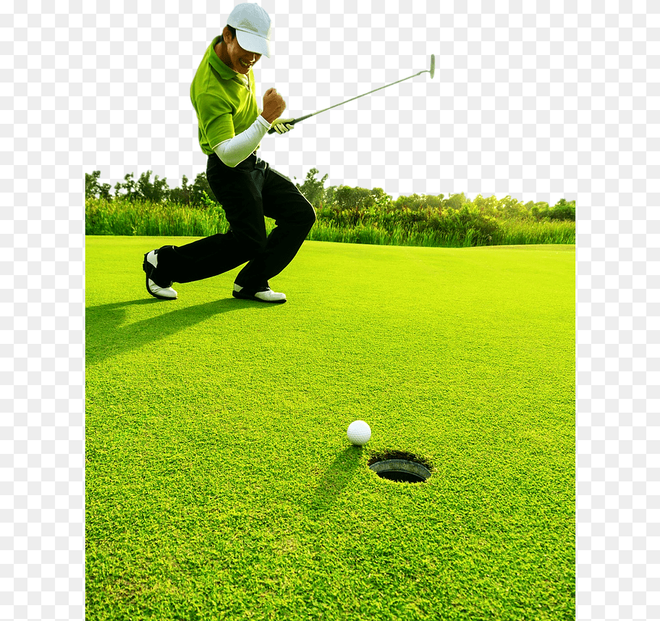 Golfer Action To Win After Putting Golf Pitch And Putt, Field, Adult, Person, Male Png