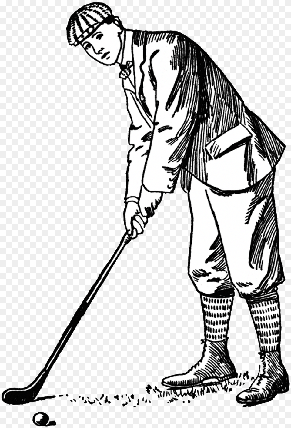 Golfer From Digital Vintage Stamps Playing Golf Clipart Black And White, Adult, Person, People, Man Free Transparent Png