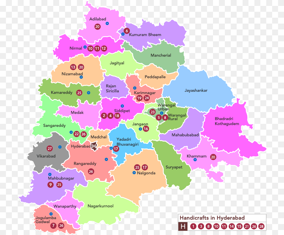 Golkonda Handicrafts Cluster Map Various Handicrafts With Location In Telangana, Atlas, Chart, Diagram, Plot Free Png