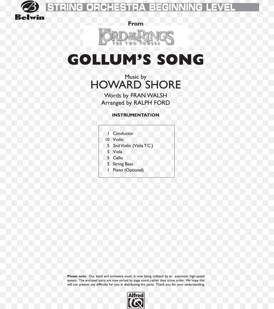 Gollum S Song Thumbnail Gollum S Song Thumbnail Gollum Alfred Music, Advertisement, Page, Poster, Text Free Png Download