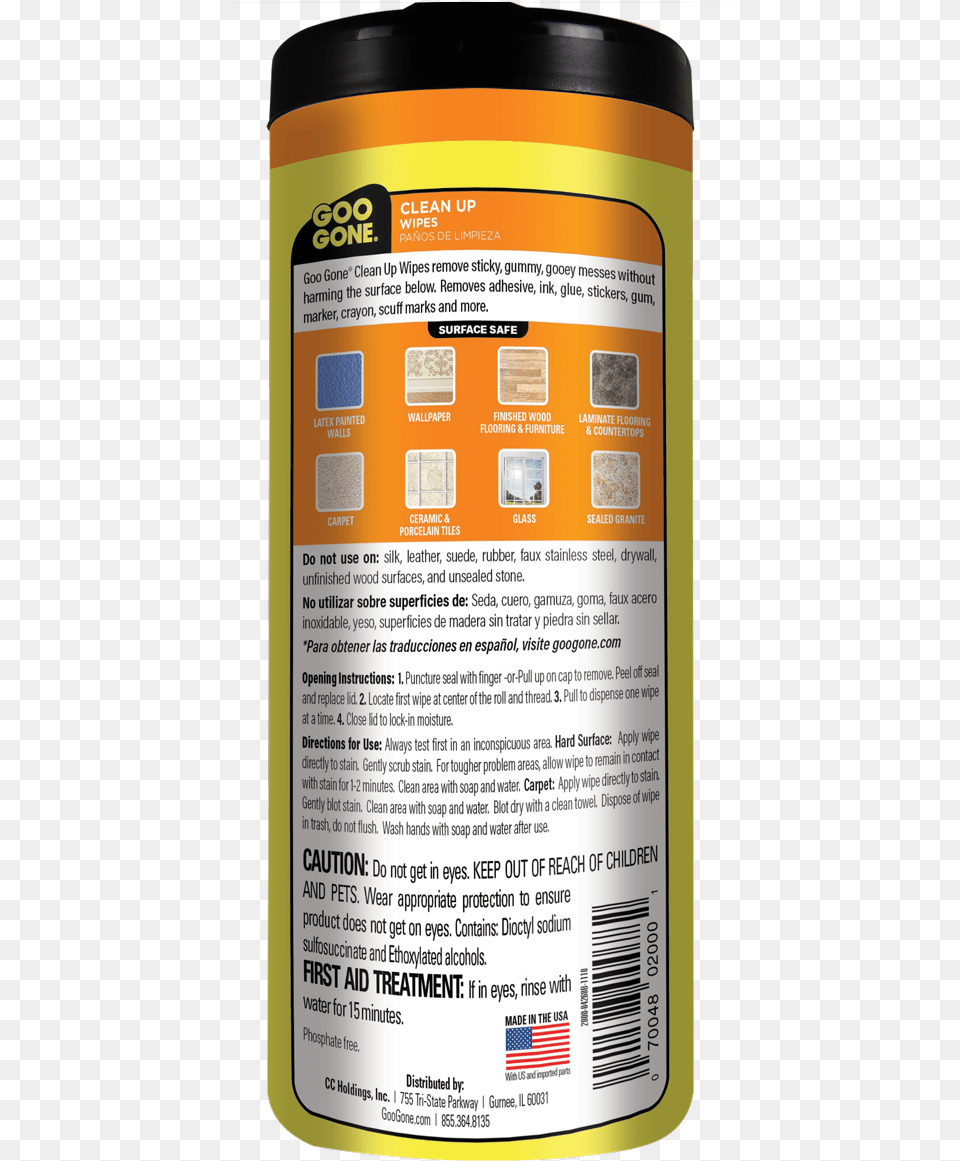 Goo Gone Clean Up Wipes Back Label Drink, Can, Tin Png