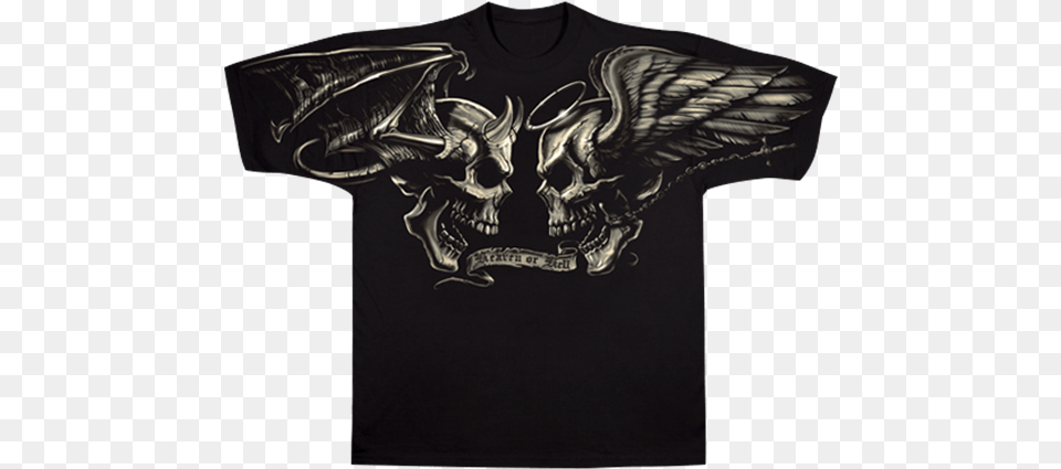 Good And Evil Skull Tee Shirt Good And Evil Skulls, Clothing, T-shirt, Accessories, Ornament Png Image