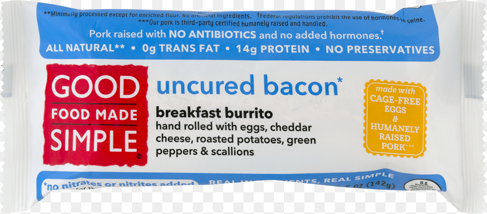 Good Food Made Simple Uncured Bacon Breakfast Burrito Good Food Made Simple Egg White Burrito Southwestern, Text Png