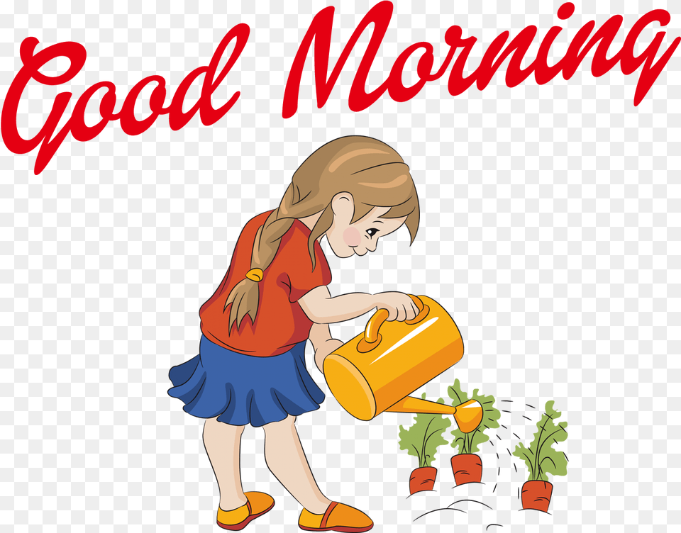Good Morning Water The Plants Cartoon, Baby, Person, Book, Publication Free Png