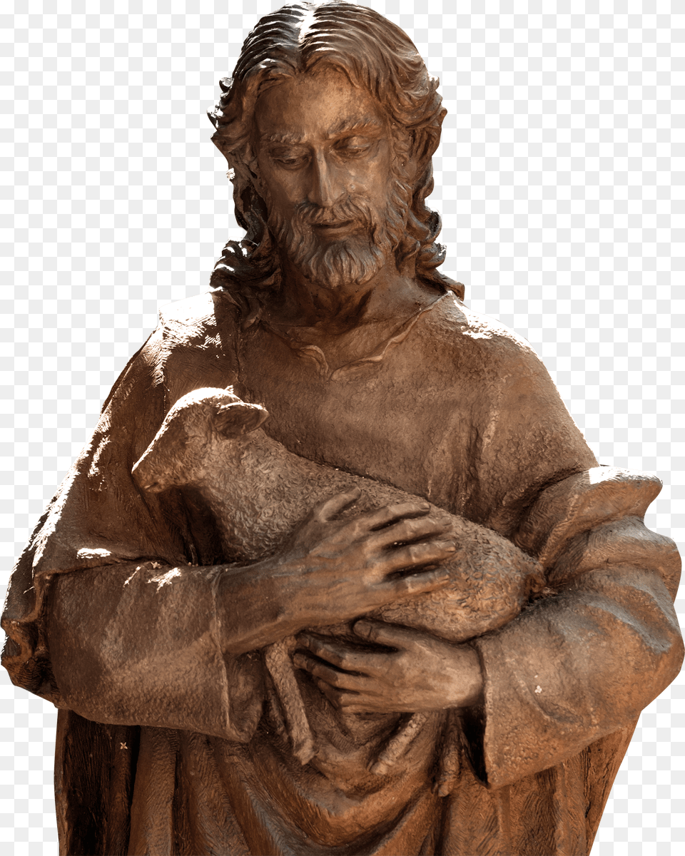 Good Shepherd Holding Sheep, Adult, Art, Bronze, Person Free Png Download