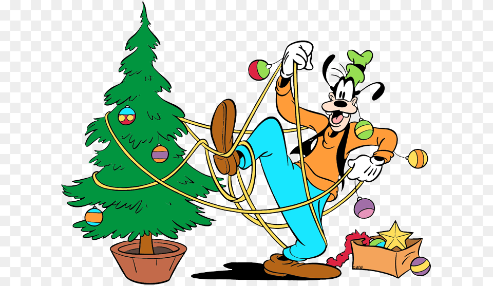 Goofy Decorating Christmas Tree Disney Christmas Tree Clipart, Baby, Person, Plant, Garden Png Image