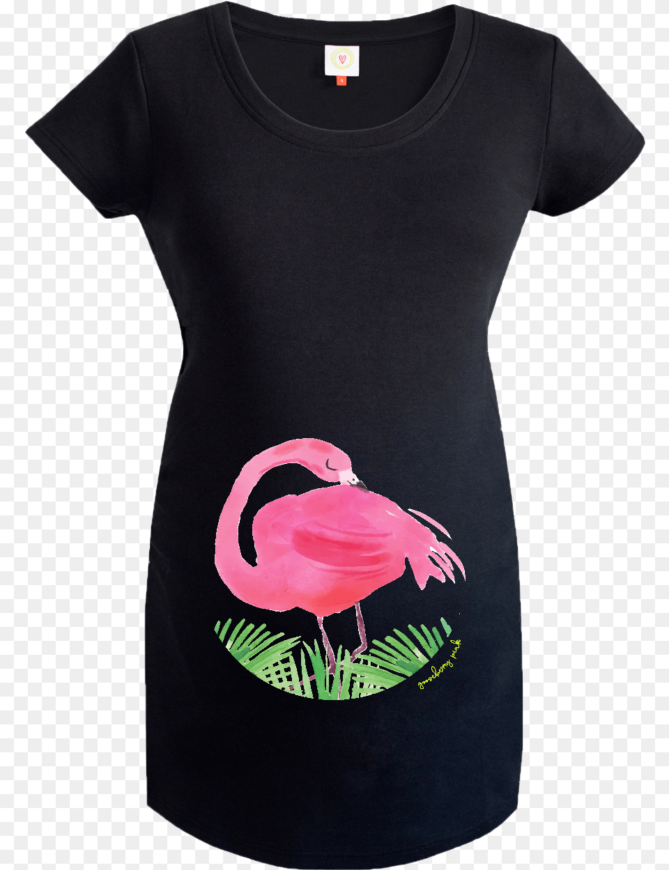 Gooseberry Pink Flamingo Maternity Top In Black Organic Greater Flamingo, Clothing, T-shirt, Animal, Bird Free Transparent Png