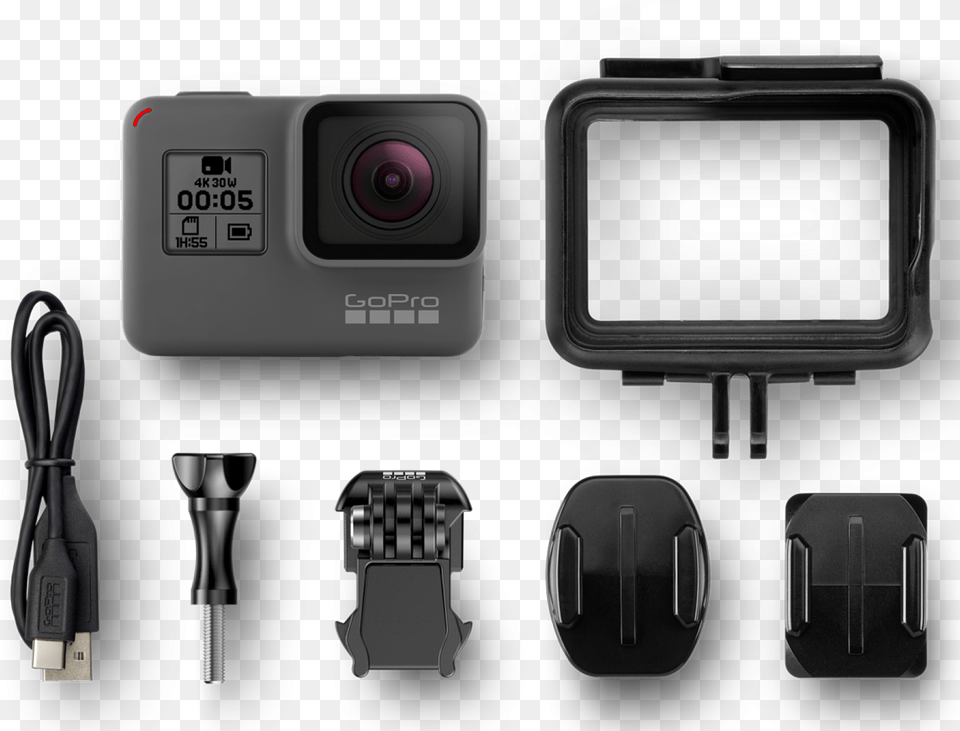 Gopro Hero 6 In The Box Gopro Hero 6 Black Set, Adapter, Camera, Electronics, Video Camera Free Png