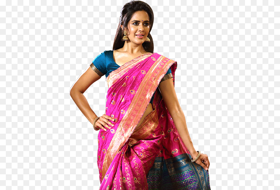 Gopuram Pink Jari Jacquard Cotton Silk Saree Collections Sari, Adult, Female, Person, Woman Free Transparent Png