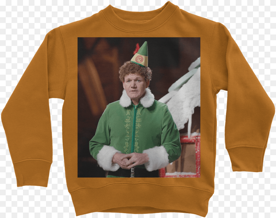 Gordon Ramsay Dressed As Buddy The Elf Classic Kids Sweater, Sweatshirt, Sleeve, Long Sleeve, Knitwear Png