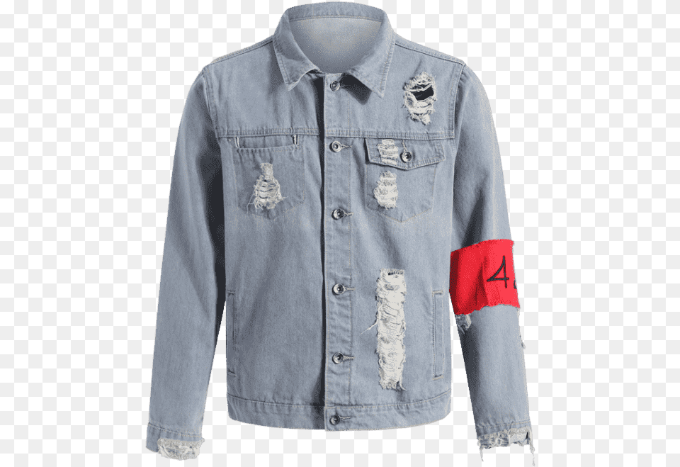 Gorgeous Armband Streetwear Ripped Denim Jacket Button, Clothing, Coat, Jeans, Long Sleeve Free Png