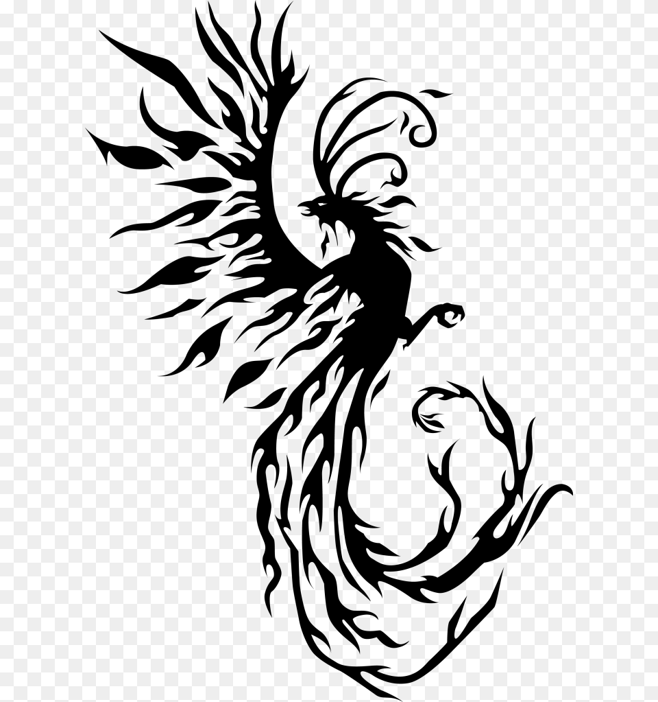 Gorgeous Black Ink Flaming Phoenix Tattoo Design Black Phoenix Transparent Background, Cutlery, Fork Png Image