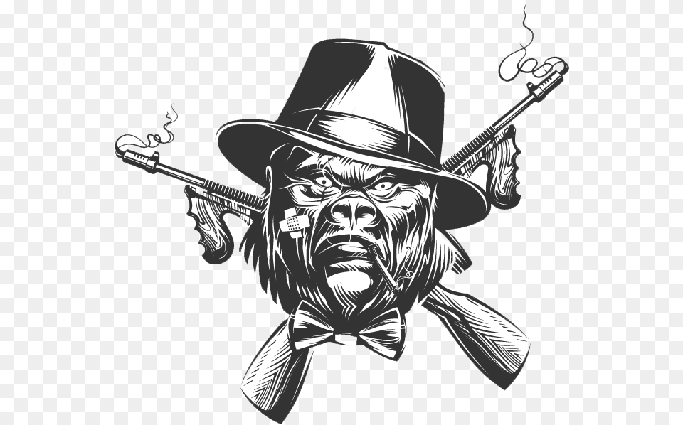 Gorilla Drawing Gangster Gangster Gorilla Tattoo, Clothing, Hat, Adult, Male Free Png