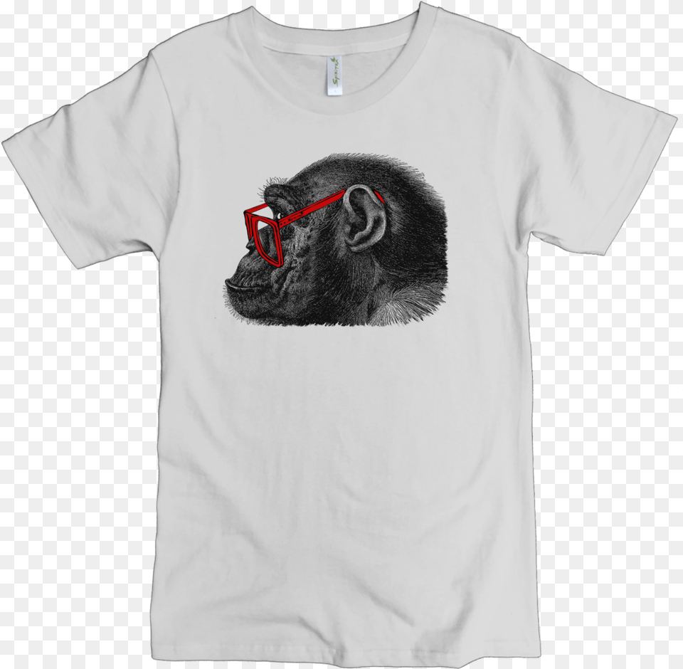 Gorilla In Glasses M Collegiate Grey Chimp Profile Rectangle Magnet, T-shirt, Clothing, Wildlife, Animal Png