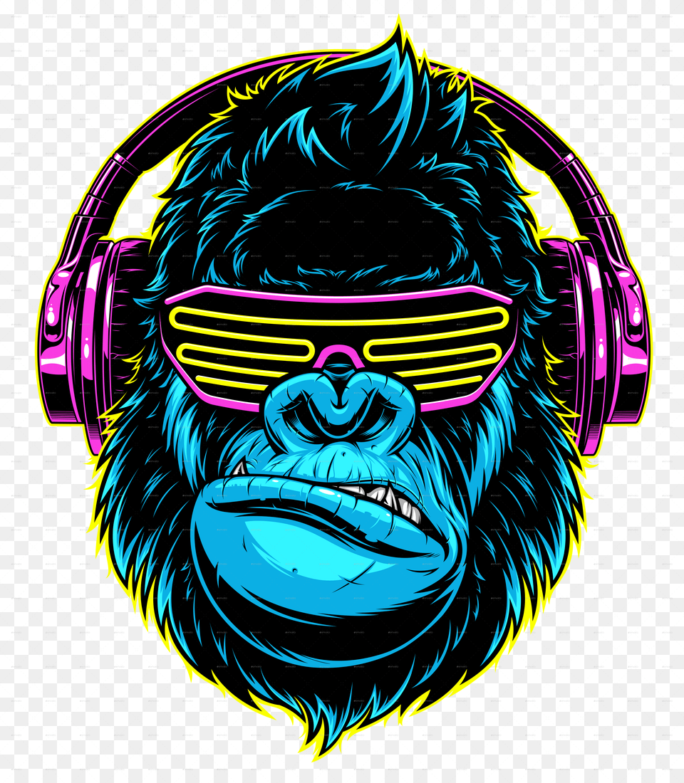 Gorilla With Headphones Gorilla With Headphones, Animal, Ape, Mammal, Wildlife Png Image