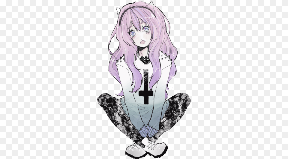 Goth Drawing Long Hair Anime Mangaka Magical Girl Drawing Anime Pastel Goth Girl, Book, Comics, Publication, Adult Free Png Download