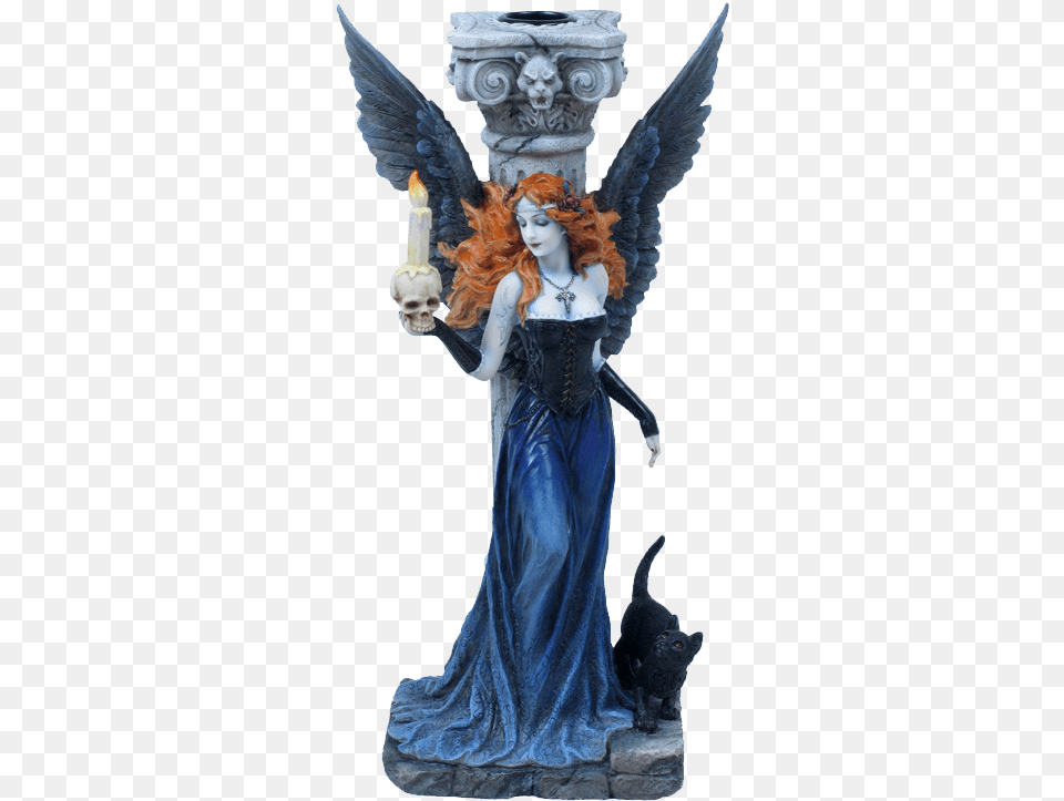 Gothic Angel With Black Cat Candle Holder Witch Figurines, Adult, Bride, Female, Person Png